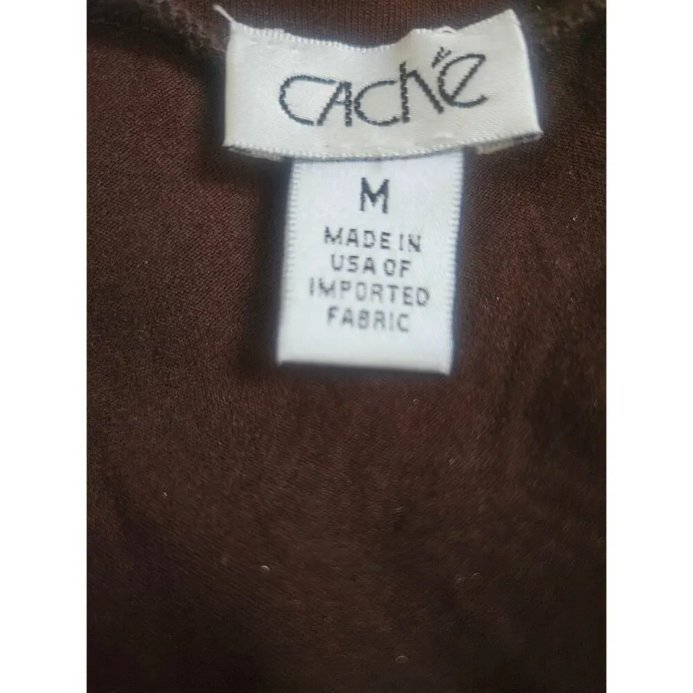 Cache Brown With  Gold Silver Print Bodycon Dress Sz M Stretchy V Neck - Picture 8 of 10